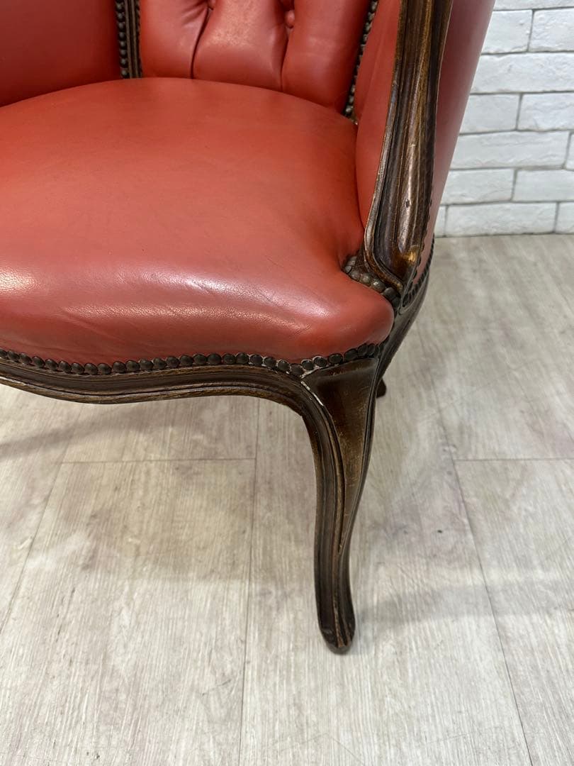 【東京都内23区配送無料】　アンティーク　レザー　チェア　椅子　ロココ　イタリア
