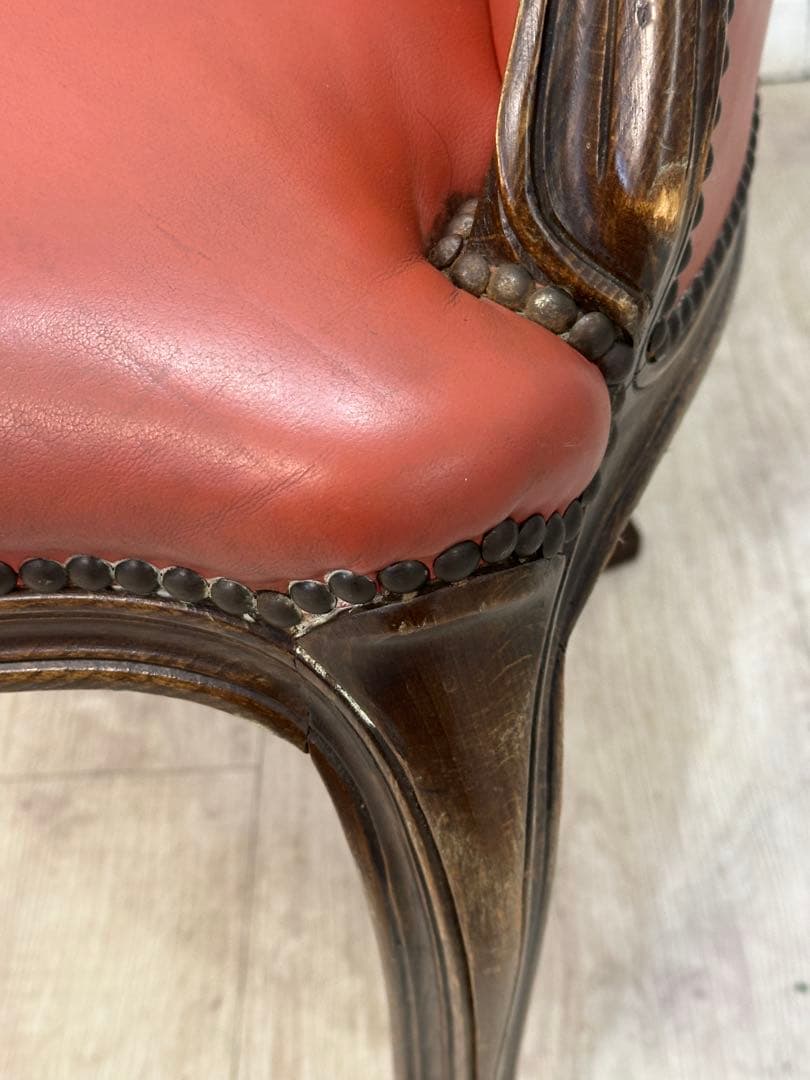 【東京都内23区配送無料】　アンティーク　レザー　チェア　椅子　ロココ　イタリア