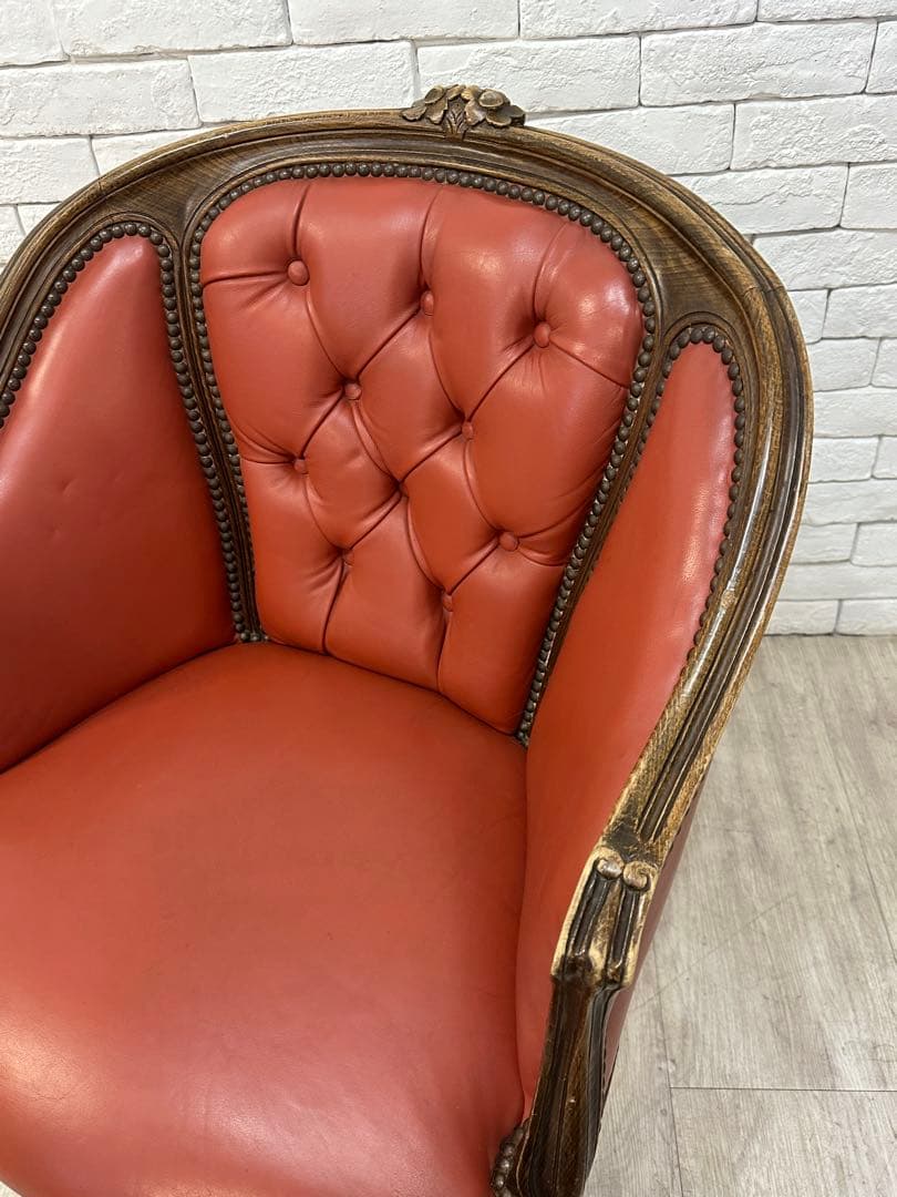 【東京都内23区配送無料】　アンティーク　レザー　チェア　椅子　ロココ　イタリア