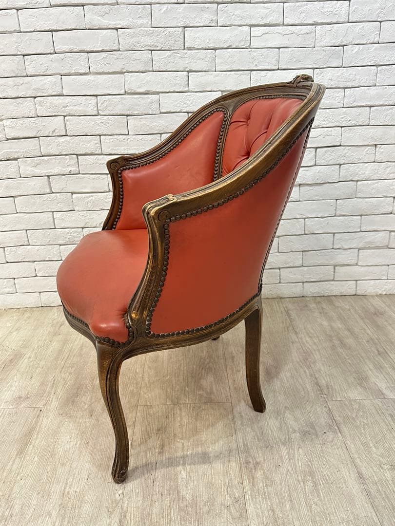 【東京都内23区配送無料】　アンティーク　レザー　チェア　椅子　ロココ　イタリア