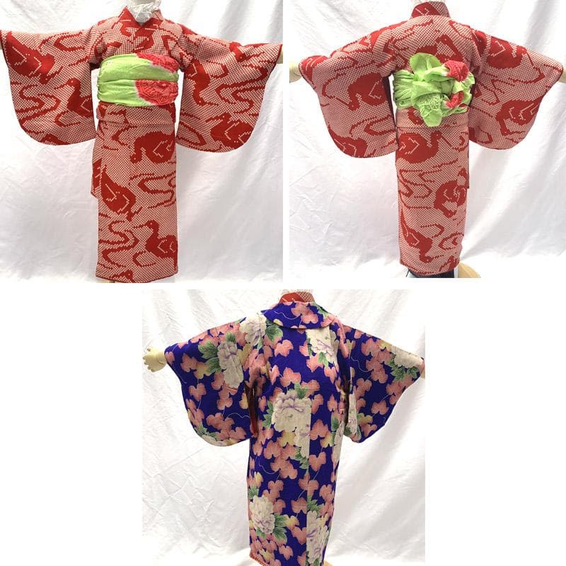 411ag21■正月 三歳 五歳 女児 アンティーク 着物&袖付き被布■良好