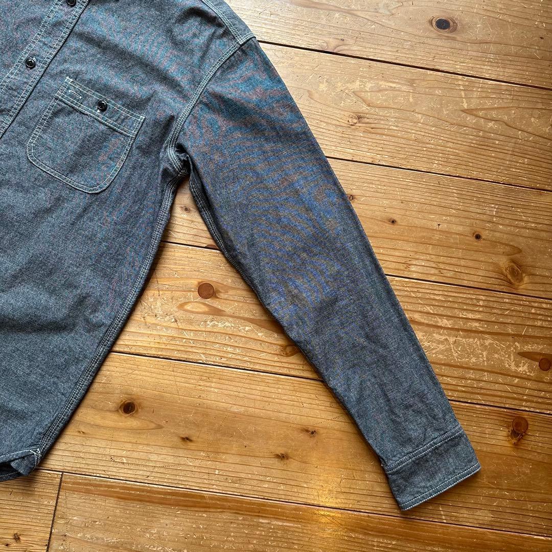 希少 BIG MIKE 猫目ボタン マチ付き ブラックシャンブレー 長袖シャツ