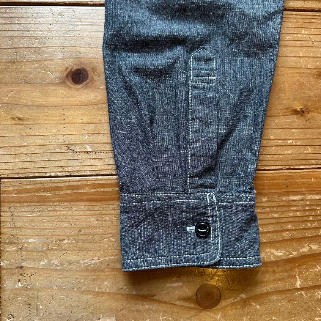 希少 BIG MIKE 猫目ボタン マチ付き ブラックシャンブレー 長袖シャツ