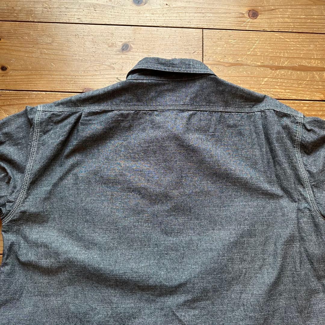 希少 BIG MIKE 猫目ボタン マチ付き ブラックシャンブレー 長袖シャツ