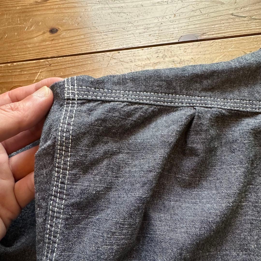 希少 BIG MIKE 猫目ボタン マチ付き ブラックシャンブレー 長袖シャツ