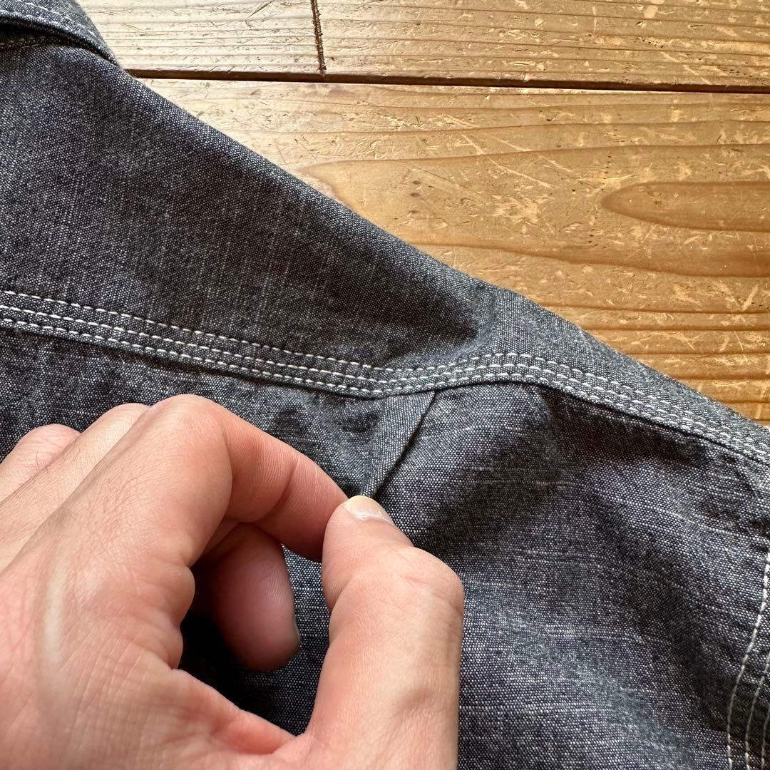 希少 BIG MIKE 猫目ボタン マチ付き ブラックシャンブレー 長袖シャツ