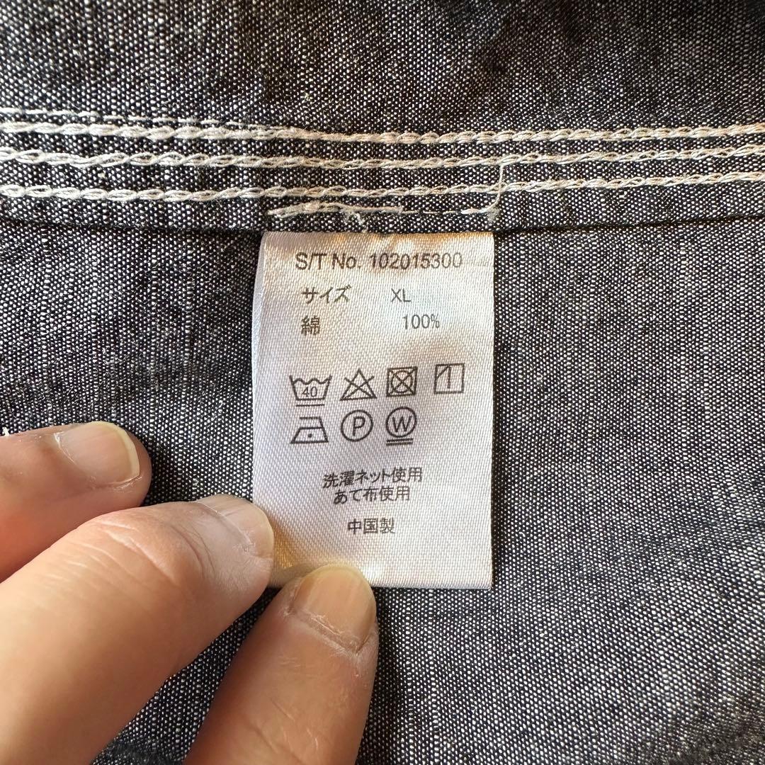 希少 BIG MIKE 猫目ボタン マチ付き ブラックシャンブレー 長袖シャツ