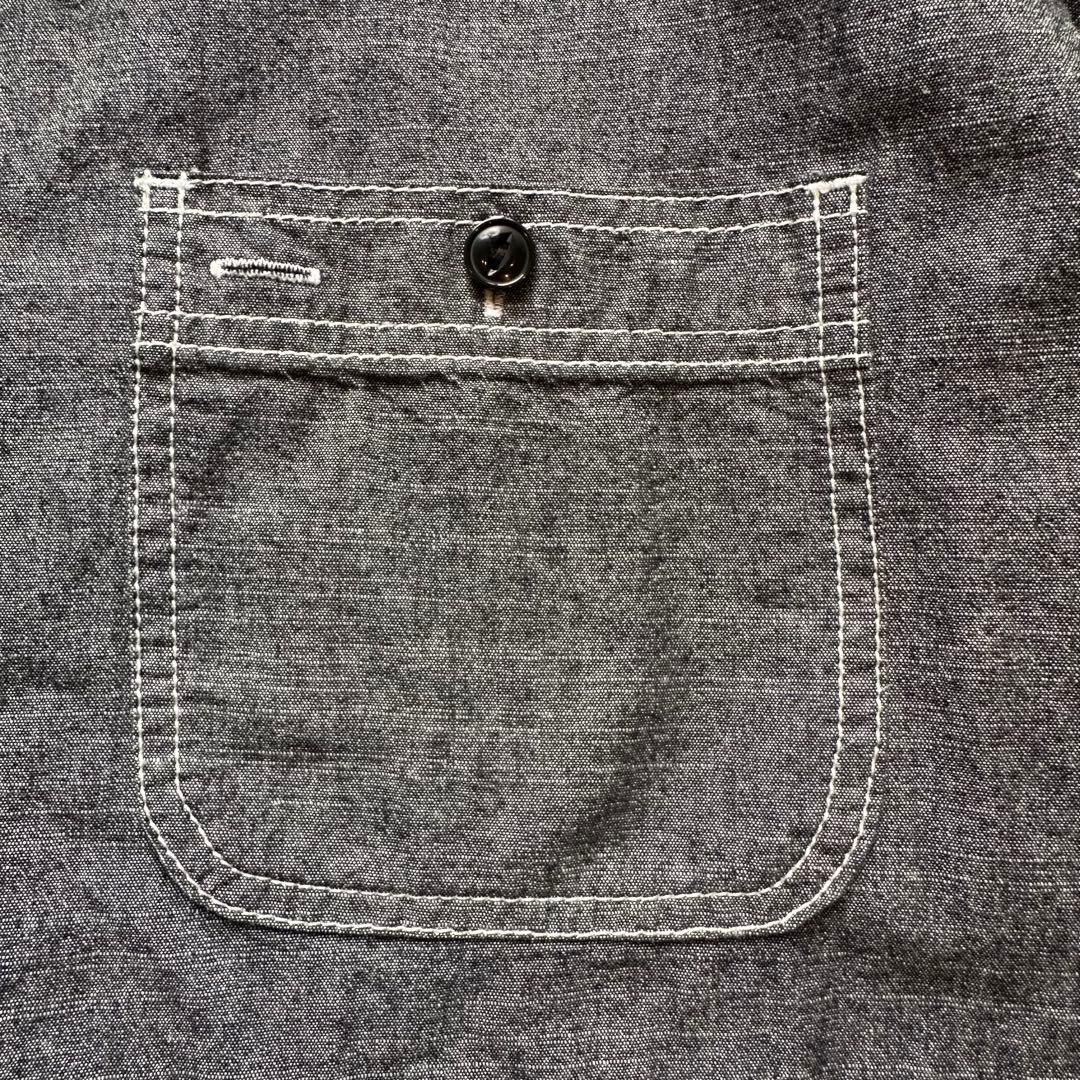 希少 BIG MIKE 猫目ボタン マチ付き ブラックシャンブレー 長袖シャツ