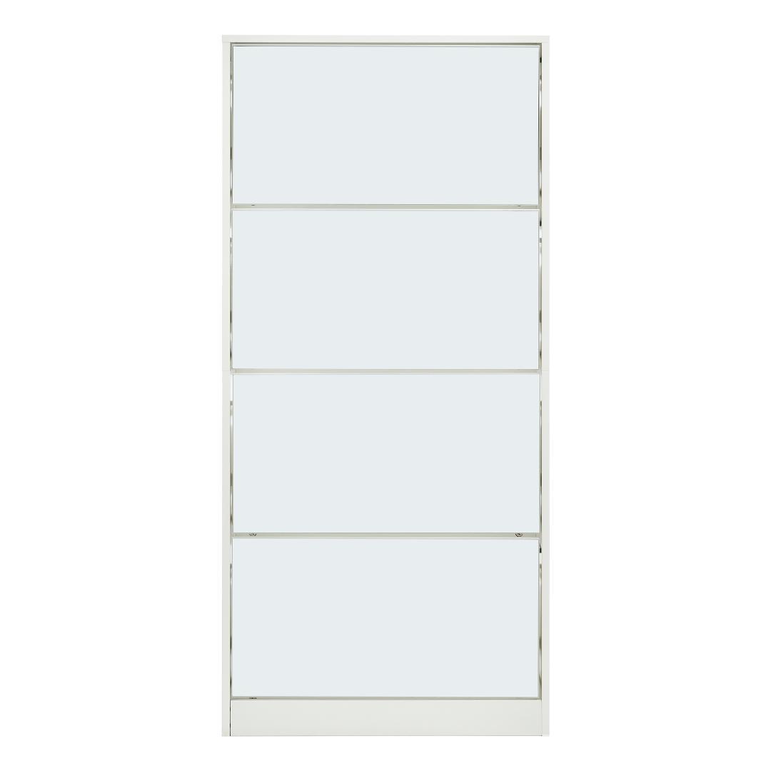 薄型 4段 シューズラック スリム シューズボックス 靴箱 下駄箱 ミラー全身鏡