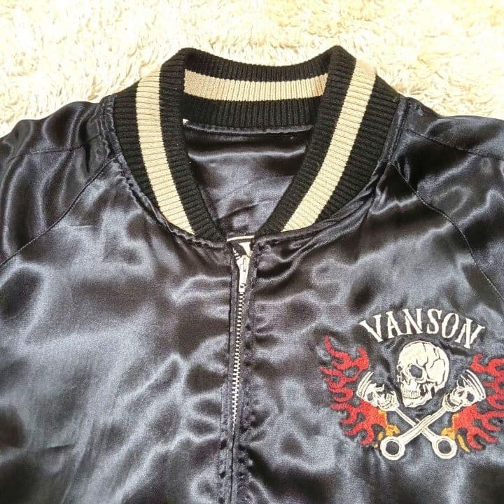 VANSON スカジャン リバーシブル XXL スカル 刺繍 バイカージャケット