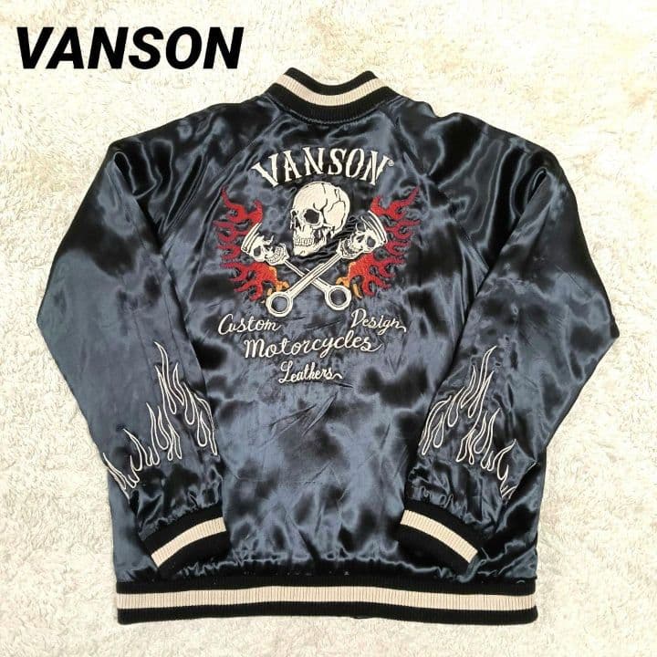 VANSON スカジャン リバーシブル XXL スカル 刺繍 バイカージャケット