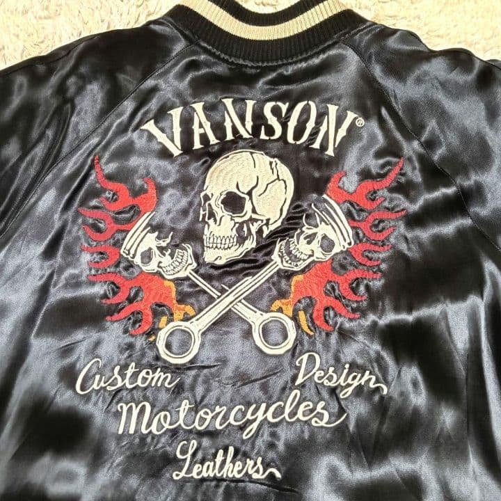 VANSON スカジャン リバーシブル XXL スカル 刺繍 バイカージャケット
