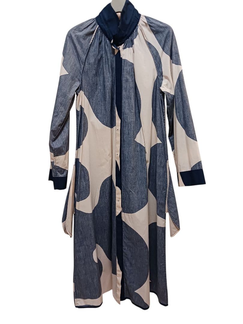 シャツワンピース　ドレス　青　紺　Jokeri柄　marimekko