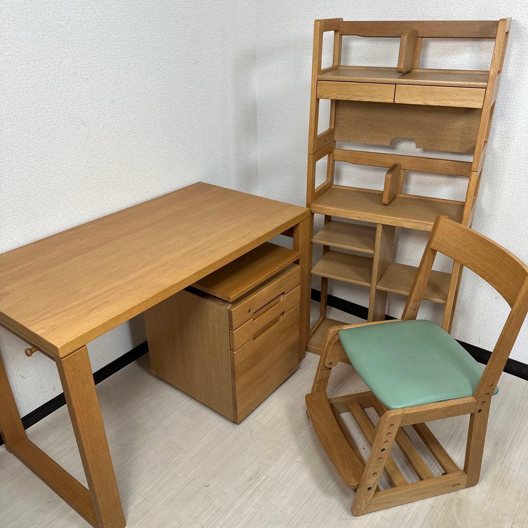 浜本工芸 8000デスクユニット（学習机、書棚、ワゴン、椅子）セット i1※