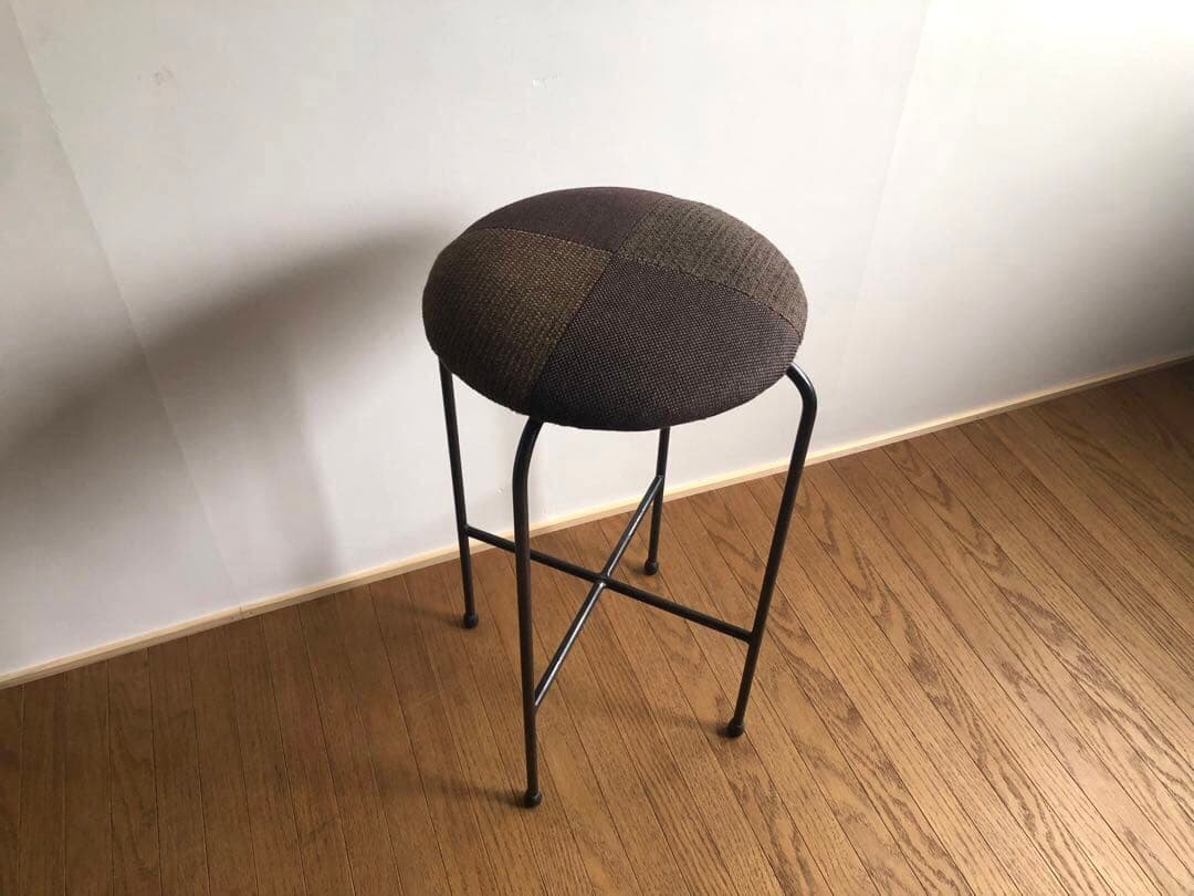 古家具 鉄無垢フレーム パッチワーク ハイスツール カウンターチェア ① 北欧