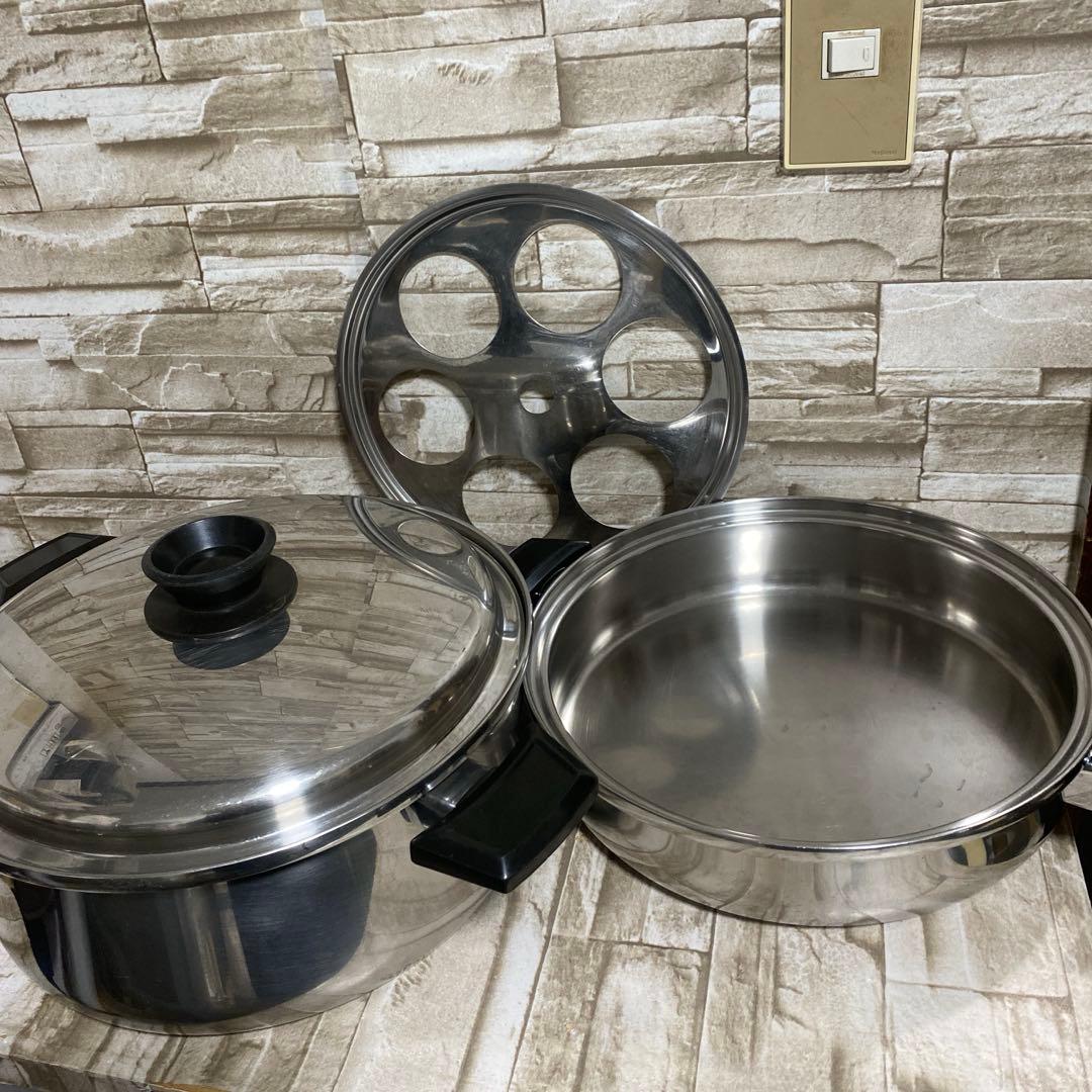 ロイヤルクイーン　ガス仕様　6コート、大フライパン、大蓋一枚、大ラック　　中古品