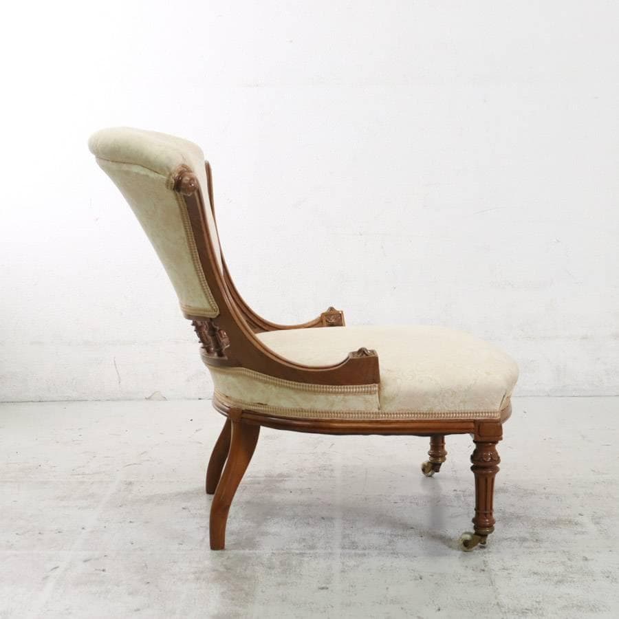英国アンティーク ナーシングチェア アイボリー系 キャスター付き ラウンジチェア