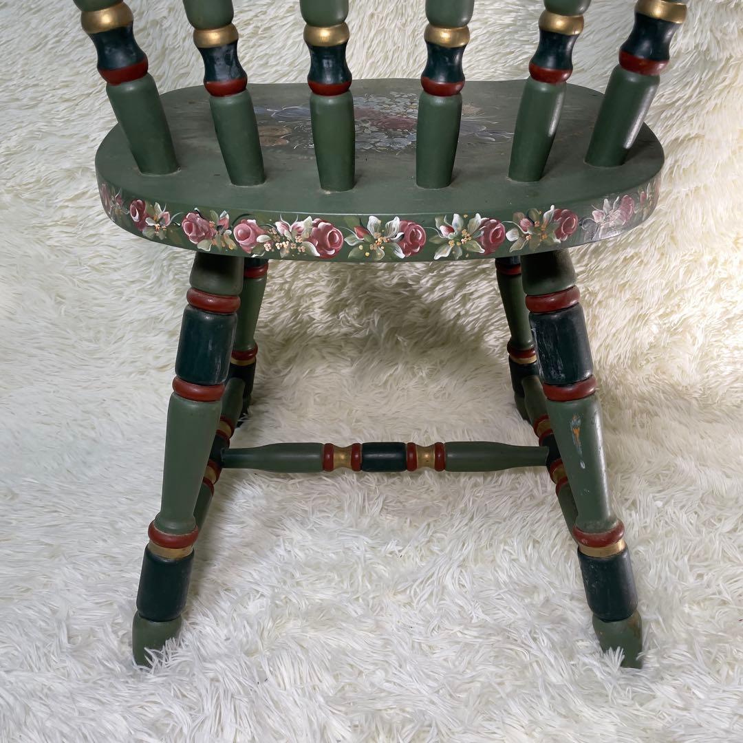 アンティーク木製キッチンチェア/ダイニングイス椅子飾り棚花柄　希少　ガーデニング