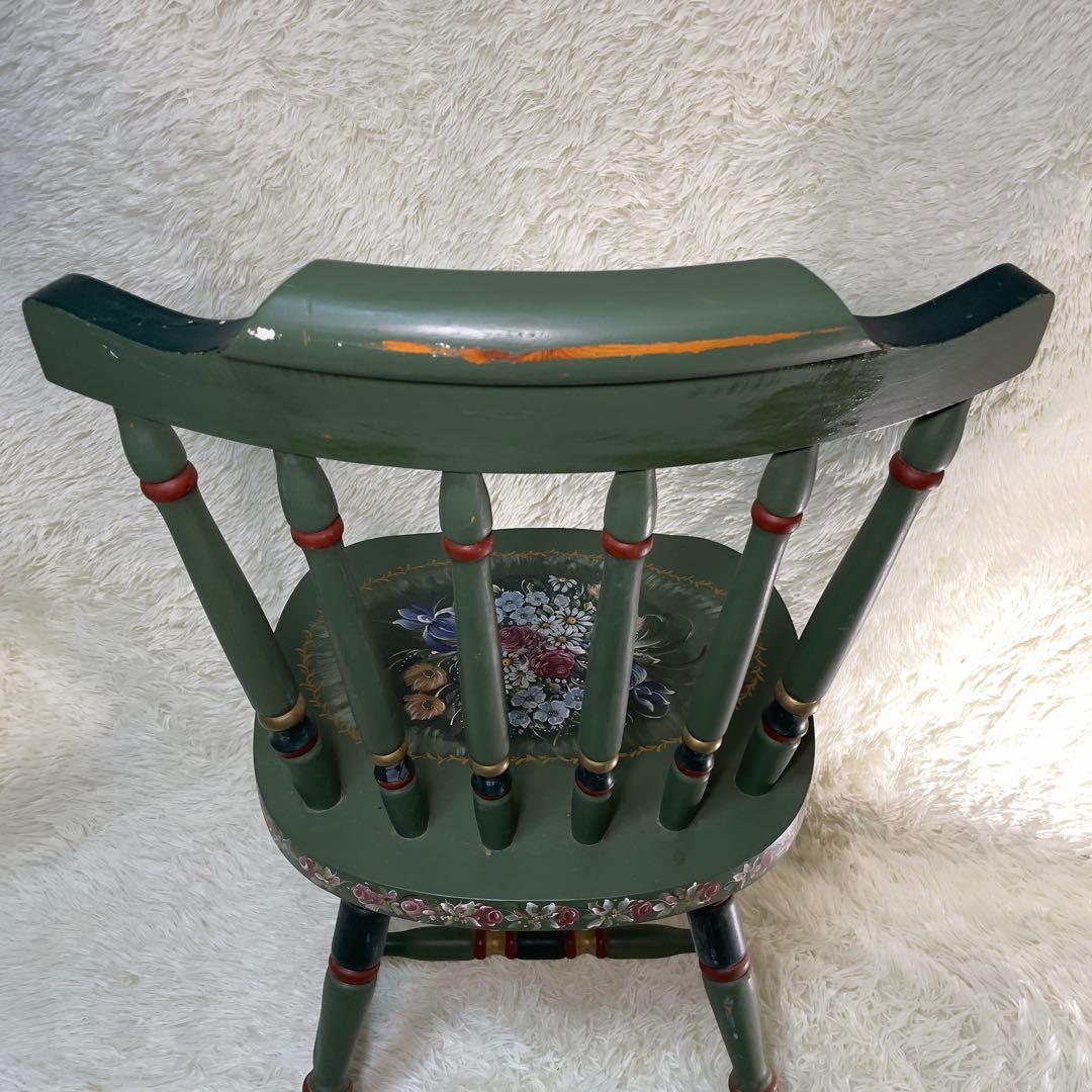 アンティーク木製キッチンチェア/ダイニングイス椅子飾り棚花柄　希少　ガーデニング