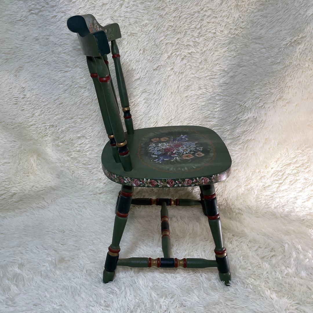 アンティーク木製キッチンチェア/ダイニングイス椅子飾り棚花柄　希少　ガーデニング