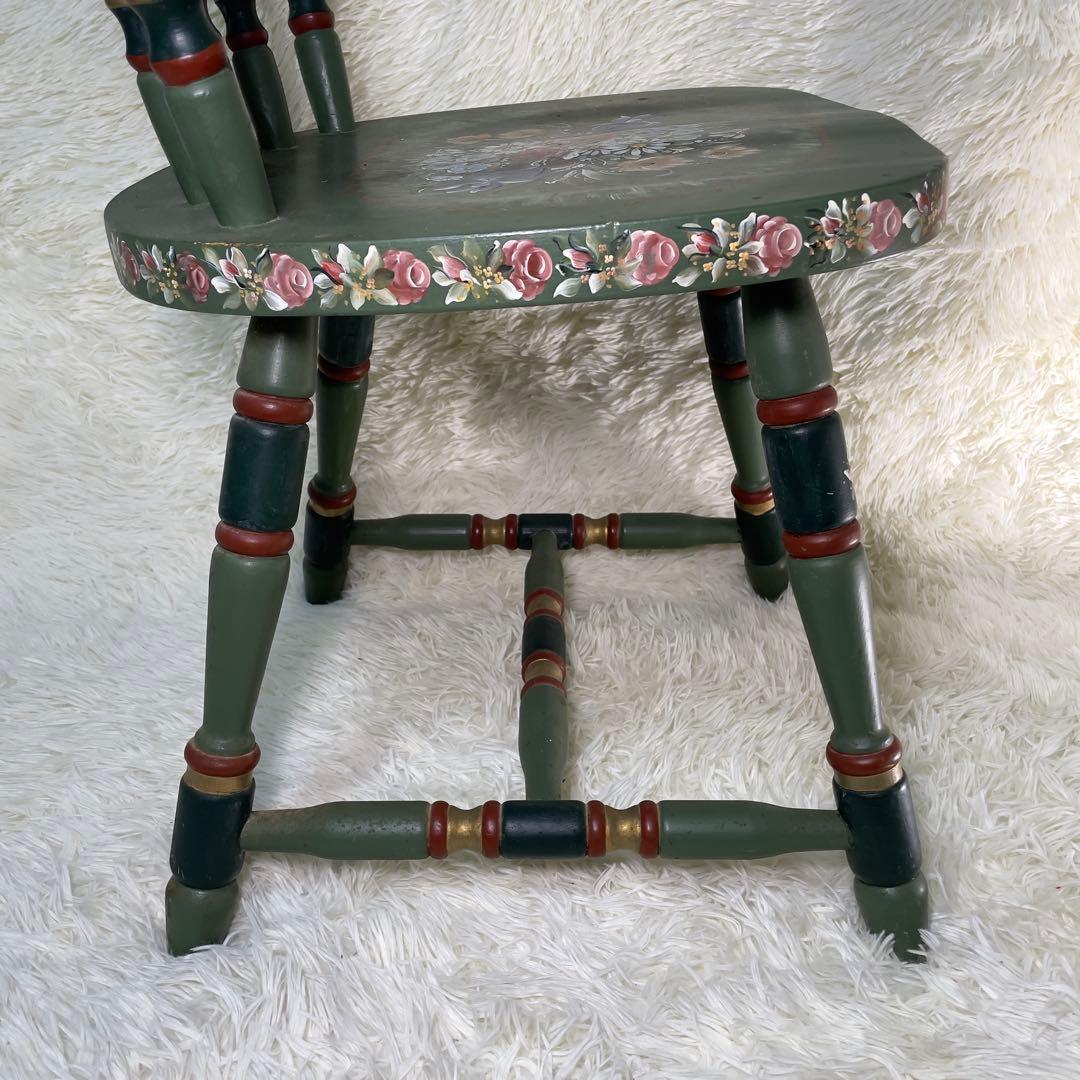 アンティーク木製キッチンチェア/ダイニングイス椅子飾り棚花柄　希少　ガーデニング