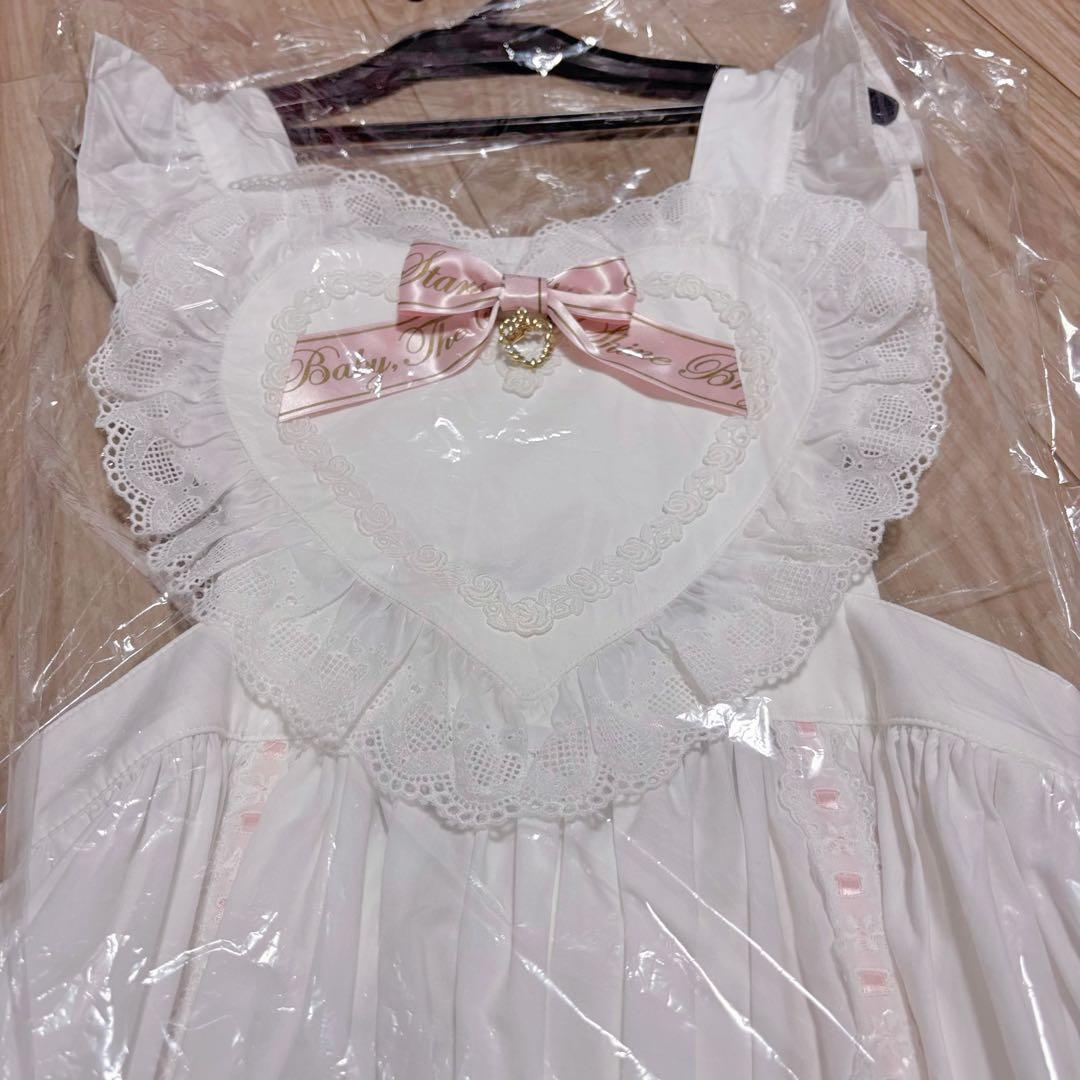 BABY 本店13周年限定 ハートエプロン オフシロ×ピンク