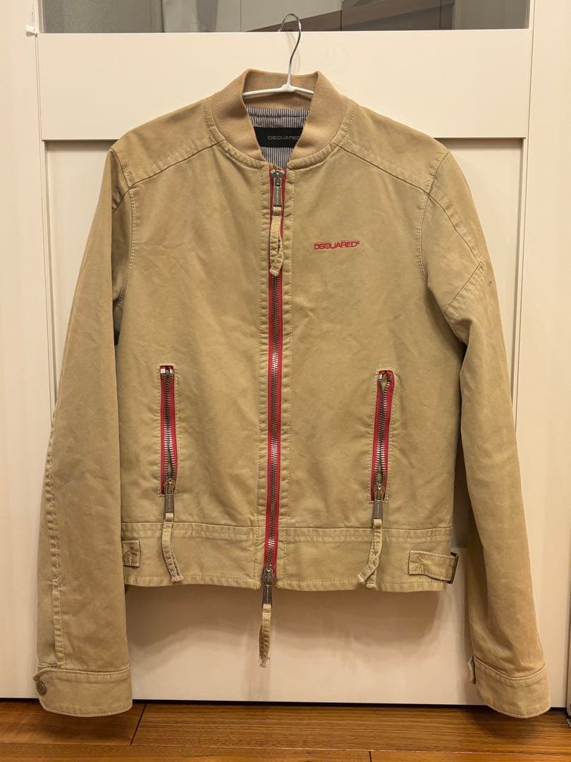 DSQUARED2ベージュ ダブルジップアップジャケット　短丈