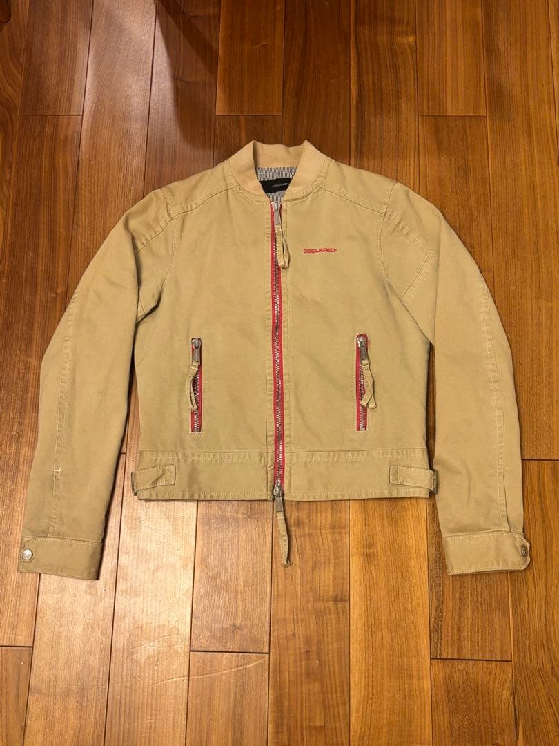 DSQUARED2ベージュ ダブルジップアップジャケット　短丈