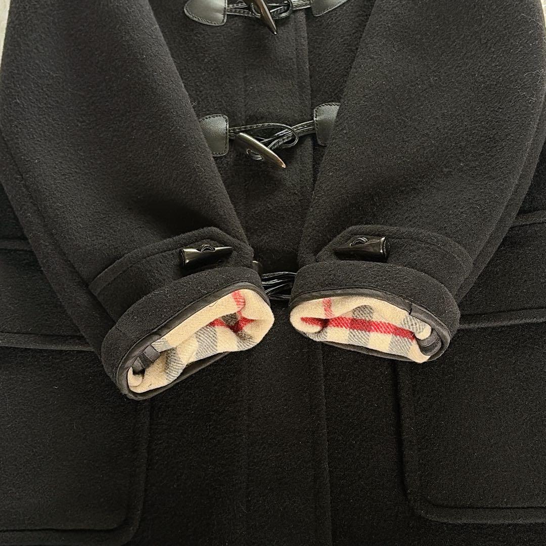 【バーバリーブリット】ダブルフェイスウールダッフルコート ブラック ノバチェック