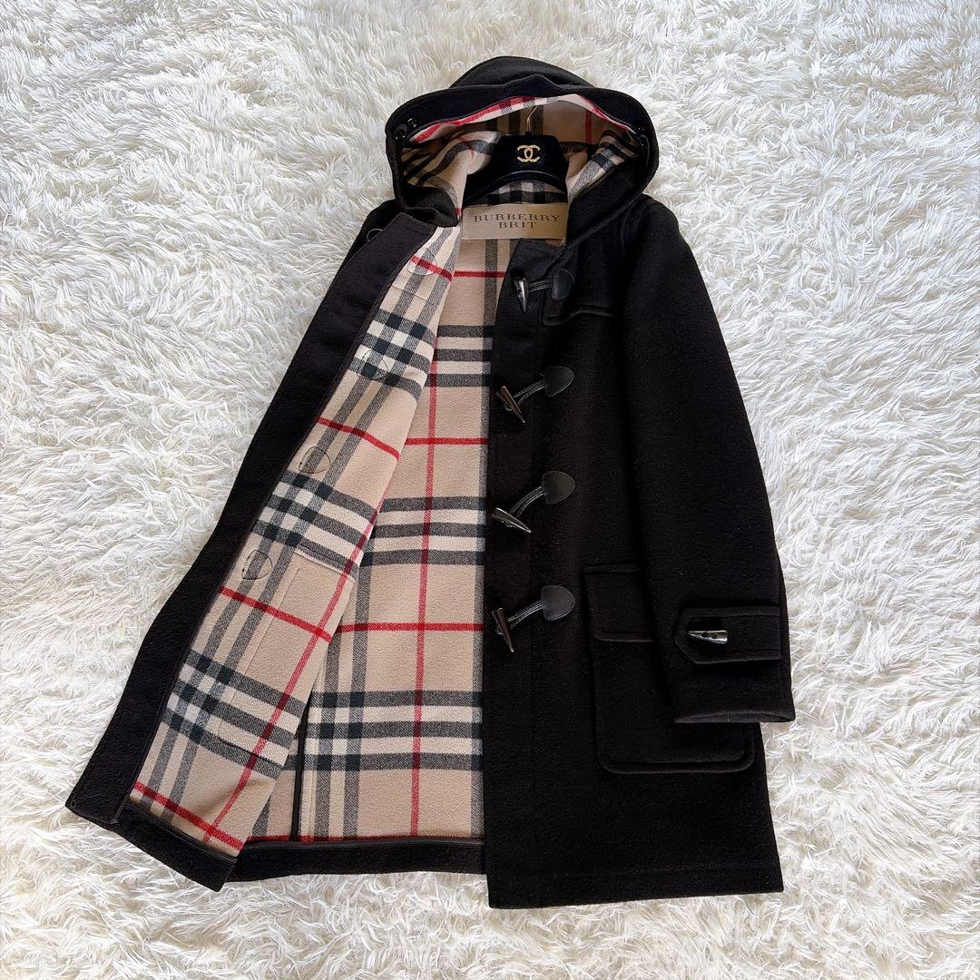 【バーバリーブリット】ダブルフェイスウールダッフルコート ブラック ノバチェック