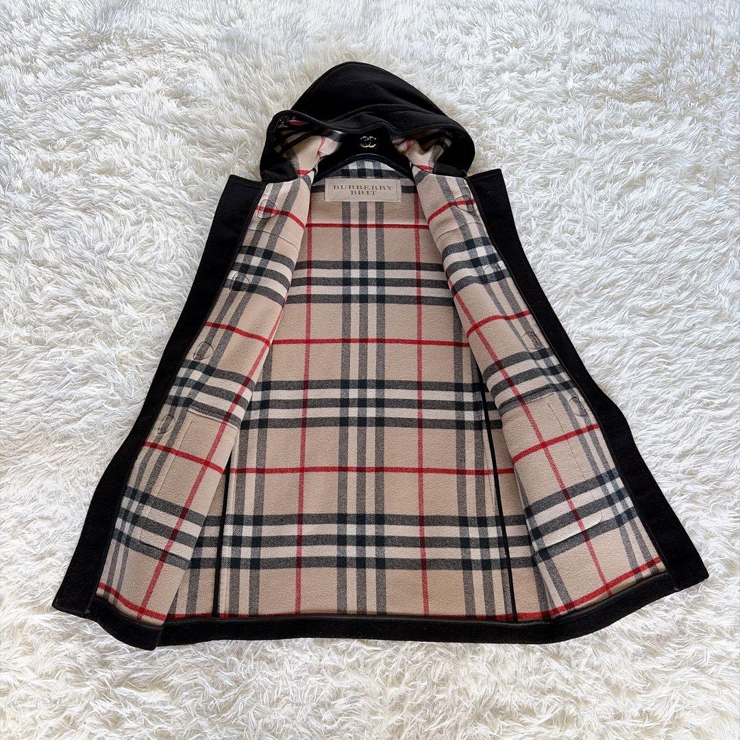 【バーバリーブリット】ダブルフェイスウールダッフルコート ブラック ノバチェック