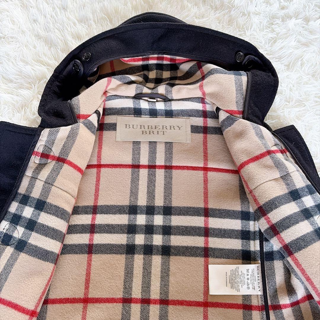 【バーバリーブリット】ダブルフェイスウールダッフルコート ブラック ノバチェック