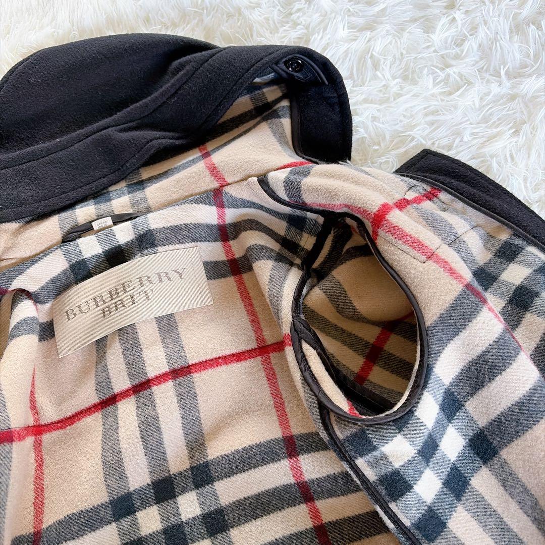 【バーバリーブリット】ダブルフェイスウールダッフルコート ブラック ノバチェック