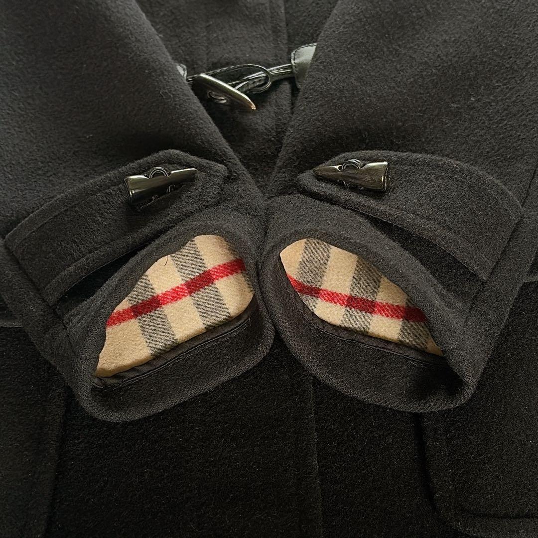 【バーバリーブリット】ダブルフェイスウールダッフルコート ブラック ノバチェック