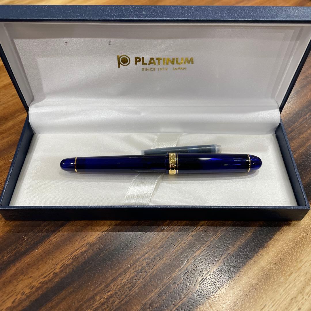 PLATINUM 青色 万年筆 専用ケース付き