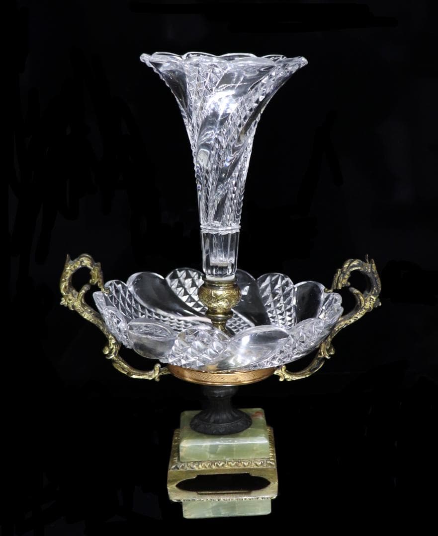 オールド・バカラ 博物館級 大型30cm センターピース 花瓶&コンポート大理石