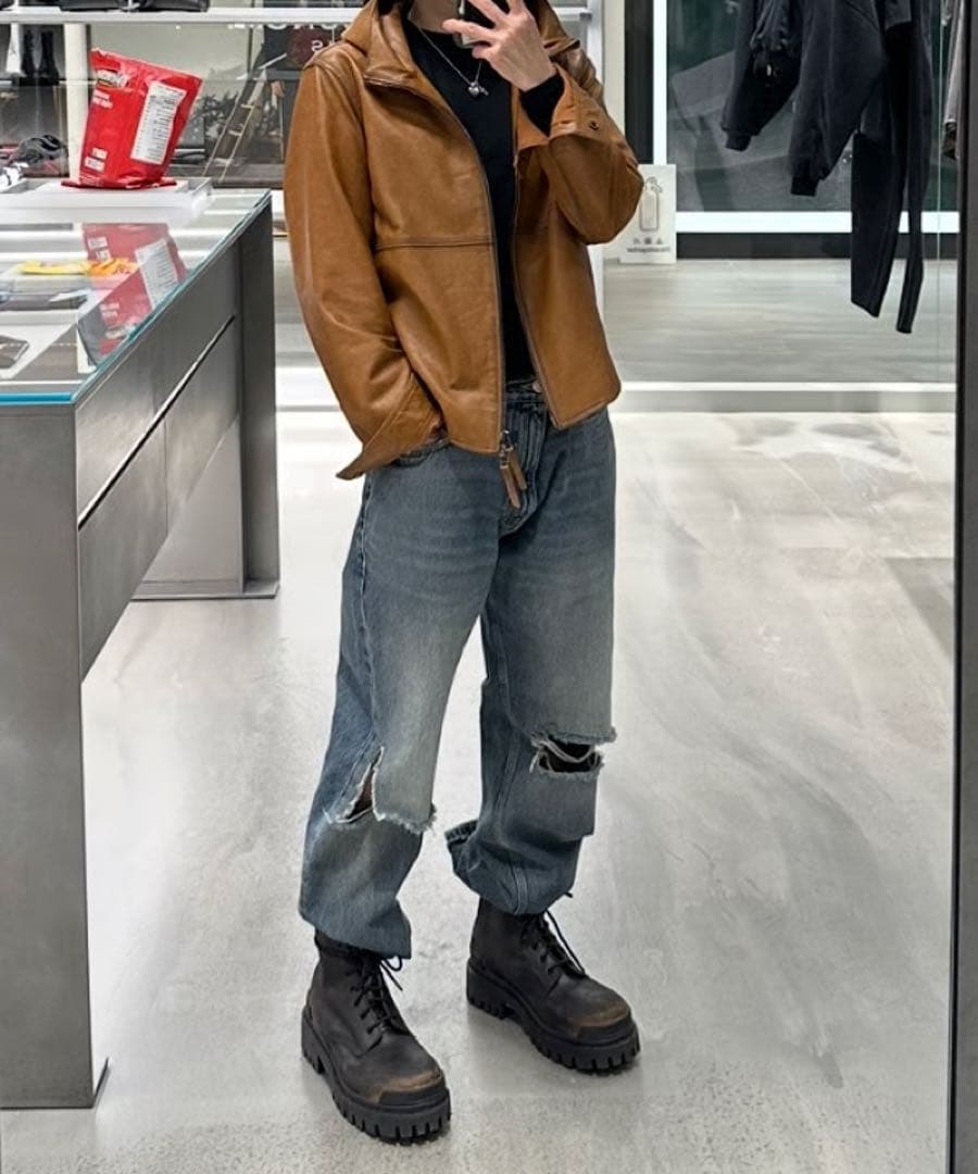 ジャケット・アウター ok soon hooded leather blouson(camel)