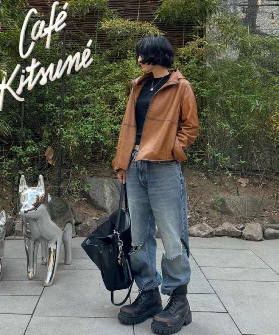 ジャケット・アウター ok soon hooded leather blouson(camel)