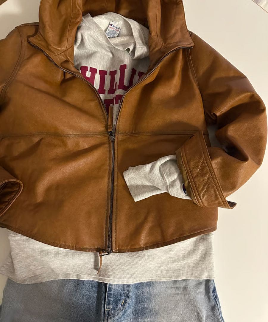 ジャケット・アウター ok soon hooded leather blouson(camel)