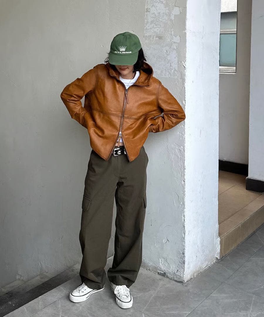 ジャケット・アウター ok soon hooded leather blouson(camel)