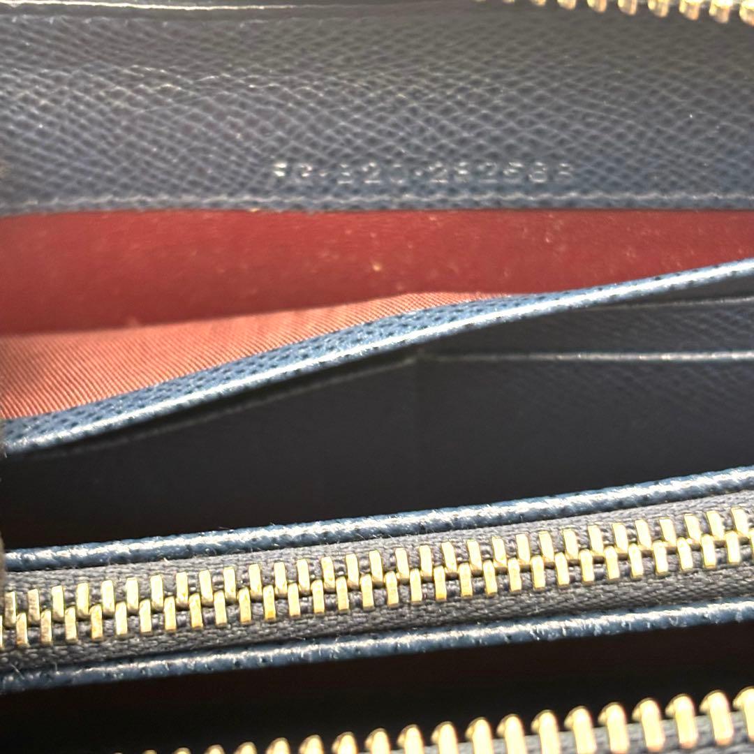 ブルガリ 長財布 サークル ロゴ ラウンドファスナー ネイビー レザー RFID