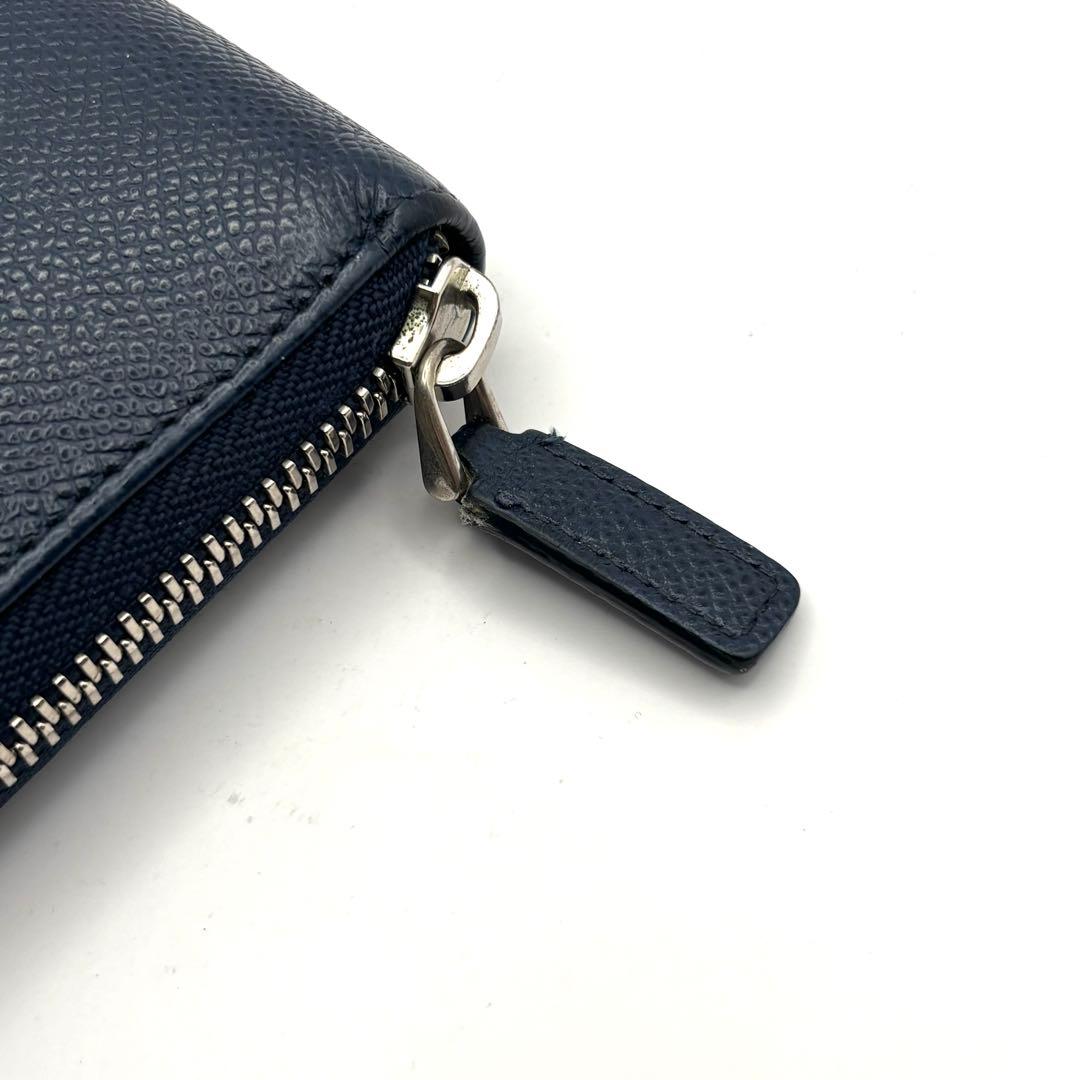ブルガリ 長財布 サークル ロゴ ラウンドファスナー ネイビー レザー RFID