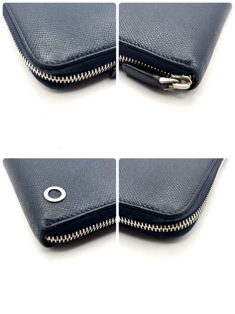 ブルガリ 長財布 サークル ロゴ ラウンドファスナー ネイビー レザー RFID