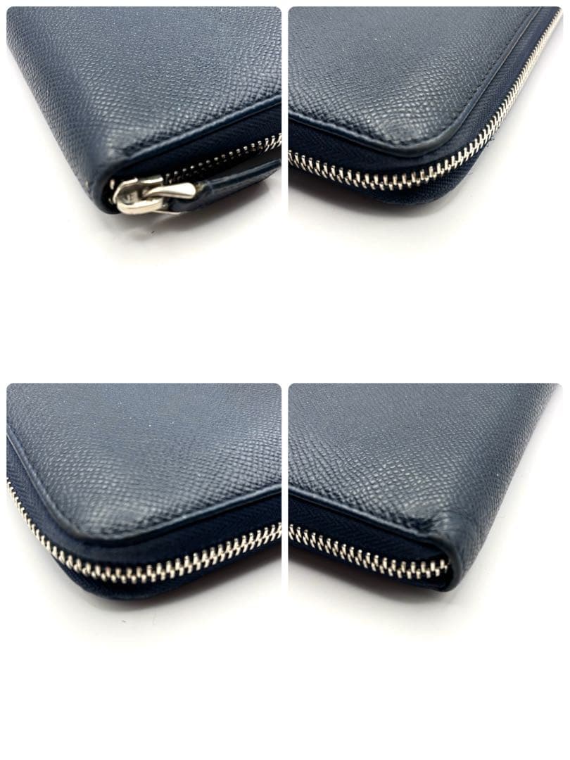 ブルガリ 長財布 サークル ロゴ ラウンドファスナー ネイビー レザー RFID