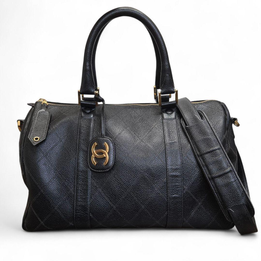 シャネル ビコローレ キャビアスキン 2way ミニ ボストンバッグ ブラック