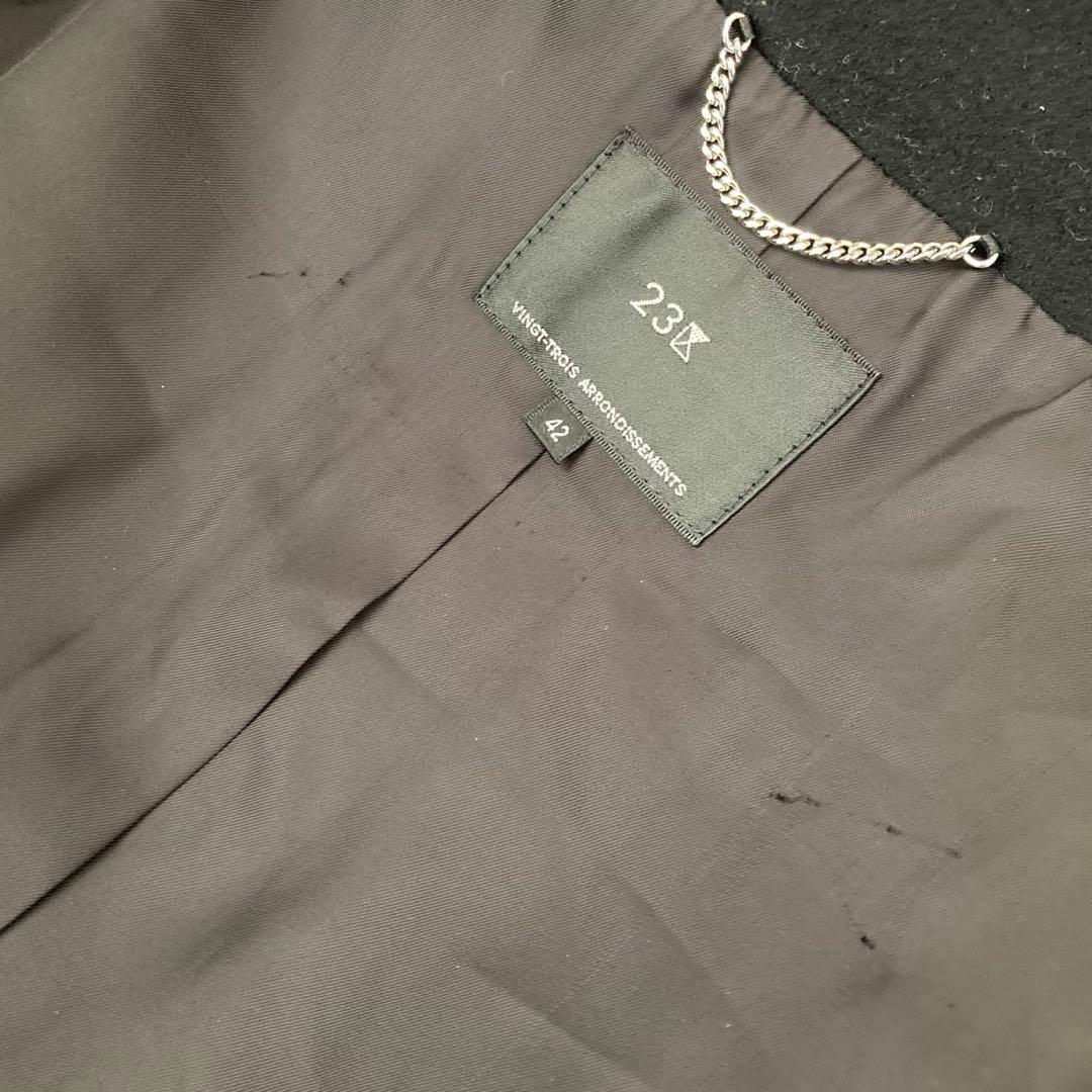 大きいサイズ42♡ 美品 23区 ウールアンゴラビーバースタンドカラーコート 黒