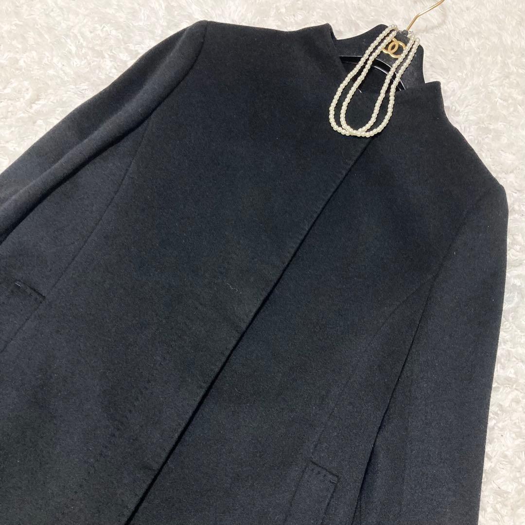 大きいサイズ42♡ 美品 23区 ウールアンゴラビーバースタンドカラーコート 黒
