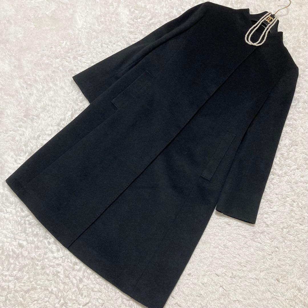 大きいサイズ42♡ 美品 23区 ウールアンゴラビーバースタンドカラーコート 黒