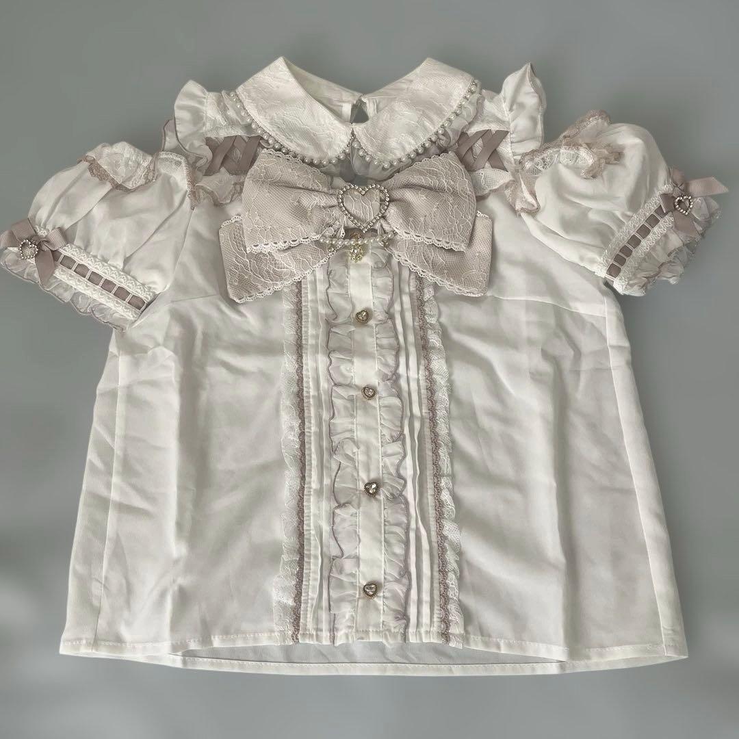 リズリサ　オープンショルダーフリルブラウス　LIZLISA ピンクホワイト