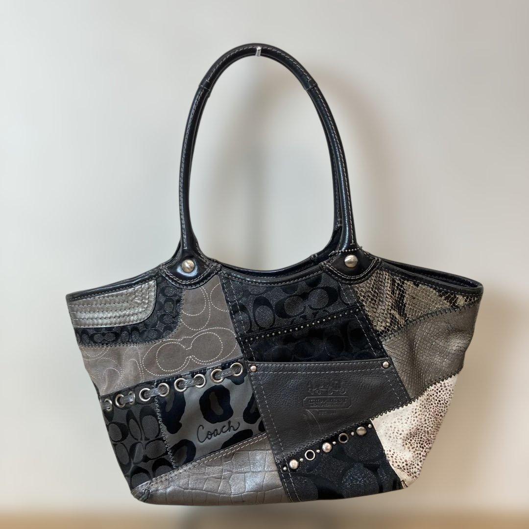COACH パッチワーク レザー トートバッグ ブラック 保存袋付き
